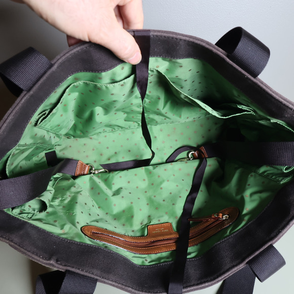 Kate Spade Large Brown Canvas Tote Diaper Bag Butterfly Green Lining Y2K Vintage - Picture 8 of 11